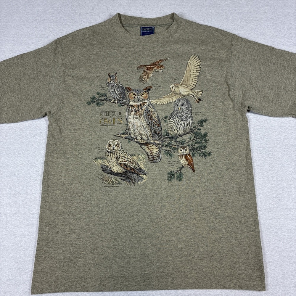 Harborside Graphics Vintage 90's Mens 'Field Guide to Owls' T Shirt Medium USA
